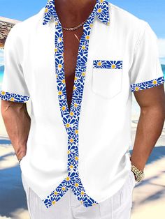 Floral Print Men's Pocket Short Sleeve Shirts,Come to adaychic to Find your Favorite. Men Fashion Casual Shirts, Short Sleeve Shirts, African Men, Light Display, Shirt Collar, Wrinkle Free, Shorts With Pockets, Mens Fashion Casual, Shoulder Sleeve