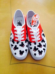 Mickey Mouse Bowties Adult Custom VANS Shoes Mickey Mouse Shoes, Custom Vans Shoes, Painted Shoes Diy, Painted Canvas Shoes, Painted Vans, Disney Vans, Tenis Vans, Painted Sneakers, Disney Shoes