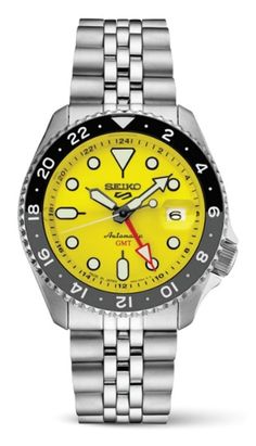 Seiko SSK017 Yellow Dial GMT - Skeie's Jewelers Gmt Watch, Seiko 5 Sports, Divers Watch, Seiko 5, Sports Style, Robust Design, Seiko Watches, Sports Watch, Mechanical Watch