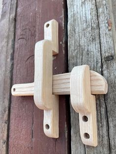 a close up of a wooden door handle