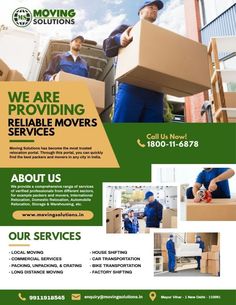 the moving company flyer is designed to look like it has two men with boxes in their hands