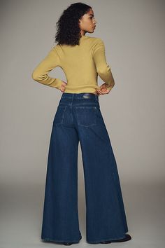 When it comes to on-trend denim, it's all systems (indi)GO. With its dramatically exaggerated palazzo shape, Willow is statement denim like never before. Featuring a high rise, the super wide leg flows and drapes beautifully. Willow High-Rise Super Wide-Leg Jeans by 7 For All Mankind in Blue, Women's, Size: 25 Jeans Wide, 7 For All Mankind Jeans, For All Mankind, 7 For All Mankind, Wide Leg Jeans, Leg Jeans, Clothing And Shoes, Anthropologie, High Rise