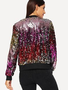 Casual Multicolor Outerwear For Party, Multicolor Long Sleeve Outerwear For Party, Casual Pink Outerwear For Party, Multicolor Outerwear For Fall Party, Pink Sequined Outerwear For Winter, Multicolor Sequined Outerwear For Fall, Pink Sequined Outerwear For Spring, Zipper Cardigan, Styles Hairstyles