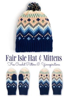 the fair isle hat and mittens pattern is shown