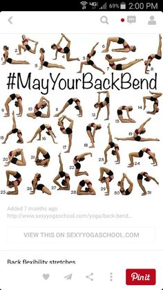 an image of a woman doing yoga poses on her cell phone with the caption'may your back bend '