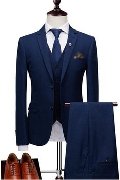 Color: Navy BlueButton: Single BreastedOccasion: BusinessNeckline: Notched LapelMaterial: Polyester & Polyester BlendPattern: SolidPiece: 3 PiecePocket: With Flap Lapel Wedding, Suits Formal, Formal Suit, Burgundy Prom Dress, Sequin Evening Dresses, Party Suits, Slim Fit Suits