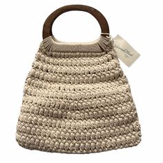 Wooden Handle Crochet Woven Handbag Length:15.5” Width:13” At Bottom Width: 9” At Top Handle Opening:6” Across New With Tag Crochet Weaves, Woven Handbags, Virtual Closet, Universal Thread, Wooden Handles, Womens Tote Bags, Boho Style, Top Handle, Boho Fashion