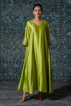 Green anarkali with placement embroidery on the sleeves. - Aza Fashions Festive Anarkali Salwar Kameez With V-neck, Anarkali Set With V-neck And Dupatta, Anarkali V-neck Set For Eid, Designer V-neck Anarkali Set With Resham Embroidery, V-neck Anarkali Set With Dupatta For Eid, Designer V-neck Dresses With Zari Work, Designer Dabka Work V-neck Dress, Semi-stitched V-neck Anarkali Set For Eid, Designer Eid Dress With V-neck