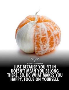 an orange with the words just because you fit in doesn't mean you belong there so do what makes you happy, focus on yourself