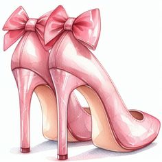 Draeing Shoes, Pink Shoes Clipart, High Heel Pictures, Pink Rose Watercolor Clipart, Pink Cute Heels For Formal Occasions, Elegant Pink Wedding Shoes For Bridal Shower, Cute Heels Aesthetic, Pink Shoes Women, Shoes Stickers