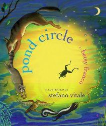 the book cover for pond circle by steanoo viale, with an image of a lizard and other animals