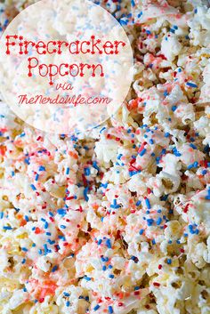 popcorn with sprinkles and red, white, and blue on the side