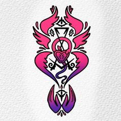 a pink and purple tattoo design on white paper