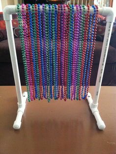 there is a rack with beads on it