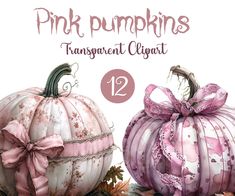 two pink pumpkins with bows on them and the words, pink pumpkins transparentant elegant