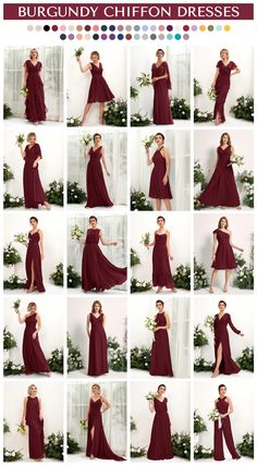 a collage of photos showing the different types of dresses worn by women in burgundy