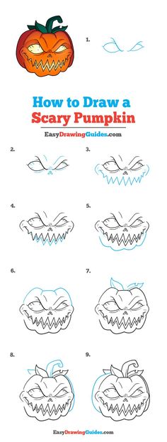 How to Draw a Scary Pumpkin. Easy to Draw Art Project for Kids. See the Full Drawing Tutorial on https://easydrawingguides.com/how-to-draw-a-scary-pumpkin/