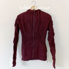 Description: Lululemon Dance Studio Jacket In Cassis/Heathered Cassis (Cssi/Hcas). Beautiful Reddish Purple Burgundy Color. More Purple Tones Than The Lululemon Color Red Merlot. 2021 Og Older Style. Discontinued Color. Special Collector’s Item. Has An Elastic Zipper Pull (Or Hair Tie) Attached To The Front Zipper. Easy Layering Before & After Workouts. Swift Fabric Is Water-Resistant. Seriously Light Luon Is Super Soft. Reversible! Flip Inside Out For 2 Different Looks. Slim Fit, Hip Length. So Fall Sportswear Outerwear For Yoga, Winter Athleisure Outerwear For Yoga, Athleisure Outerwear For Winter Yoga, Casual Fall Outerwear For Yoga, Lululemon Vest, Scuba Jacket, Reddish Purple, Purple Burgundy, Black Herringbone