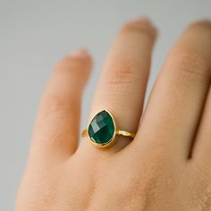 SUMMER SALE Green Onyx Ring Gemstone Ring Stacking by delezhen Gold Faceted Emerald Ring As Gift, Gold Faceted Emerald Ring Gift, Faceted Gold Emerald Ring Gift, Green Teardrop Rings For Gift, Emerald Faceted Ring As A Gift, Faceted Emerald Ring As A Gift, Faceted Rings For Gifts, May Birthstone, Faceted Rings For May Birthstone Gifts, Emerald Teardrop Rings For Gifts