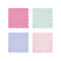 four different colored napkins with scalloped edges