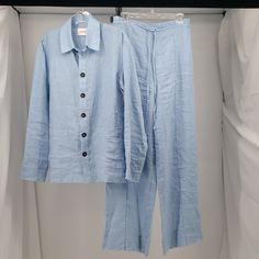 Sleeper 2 Piece Blue Linen Cult Pajama Set Button Front Drawstring Pullon Pants Tag Size: Medium Color: Blue Condition: Pre-Owned Features: Sleeper 2 Piece Blue Linen Cult Pajama Button Front Drawstring Pullon Pants Front Seam Down Pants 2 Front Pockets 4s24pbxl71 Women's Intimates, 2 Piece, Pajama Set, Pajamas, Color Blue, Size Medium, Pants, Women Shopping, Blue