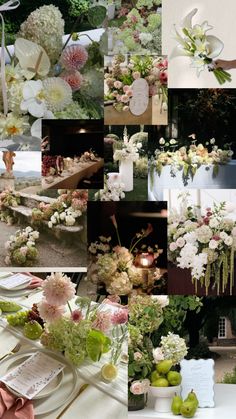 a collage of photos with flowers and candles