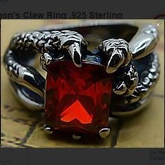 Unisex Stunning .925 Sterling Silver Plated Synthetic Red Ruby. No Allergens, No Tarnish. Red And Black Dragon, Dragon Keeper, Dragon Rings, Helmet Ring, Diamond Outline, Pyramid Eye, Silver Mask, Wolf Ring, Dog Ring