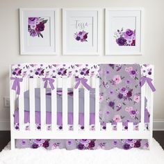 Purple Floral on Gray Minky Blanket Minky Blanket Modified Tot Purple Floral Nursery, Pink Flower Nursery, Floral Baby Nursery, Baby Girl Crib Bedding Sets, Personalized Nursery Art, Floral Crib Bedding, Girl Crib Bedding, Floral Crib Sheet, Girl Crib Bedding Sets