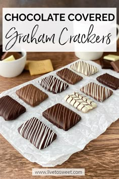 chocolate covered graham crackers on a white plate