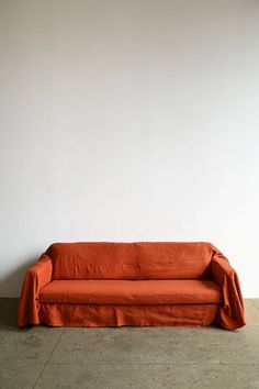 BURNT ORANGE LINEN SOFA SLIPCOVER Burnt Orange Suede Sofa, Velvet Slipcover Couch, Drop Cloth Couch Cover, Drop Cloth Couch, Burnt Orange Sofa, Slipcover Couch, Orange Sofa, Linen Bed, Couch Throw