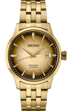 Seiko Presage Cocktail, Beer Cocktail, Seiko Men, Seiko Presage, Modern Monochrome, Beer Cocktails, Dream Watches, Half And Half, Gold Hands