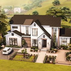 this is an artist's rendering of a two story house with landscaping around it