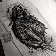 Grim Reaper Tattoo, Armband Tattoos, Reaper Tattoo, Tattoo Outline Drawing, Wicked Tattoos, Fantasy Tattoos, Creepy Tattoos, Spooky Tattoos