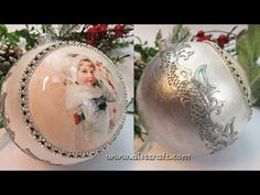 two pictures of christmas ornaments on display