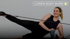 a woman is doing an exercise on a resistance rope with the words lower body burn above her