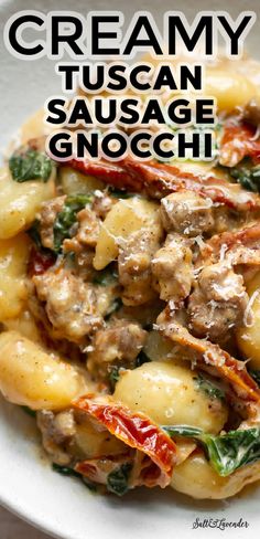 this creamy sausage and spinach gnocchini is the perfect meal to make for dinner