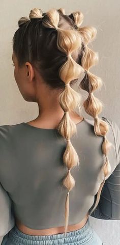 15 Bubble Braid Hairstyles 2024 Ideas Ponytail Bubble Braid Hairstyles, Bubble Hairstyle Ponytail, Bubble Braid Faux Hawk, Bubble Plaits, French Bubble Braid Tutorial, Bubble Braid With Ribbon, Cute Volleyball Hairstyles Braids, 2 Bubble Braids, Double Bubble Braid