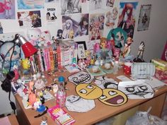 Scenecore Room Decor, Silly Room Decor, 2010s Bedroom, Scenecore Room, Scene Room Decor, Cluttered Room Aesthetic, 2010 Room, Otaku Bedroom, Scene Kid Room