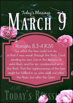 a poster with pink roses and the words, today's blessing march 9