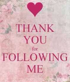 thank you for following me card with pink flowers and birdcage in the background