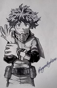 a drawing of an anime character holding his hand up to the camera with one eye open