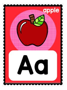 an apple is shown with the letter a in it's uppercase and lowercase letters