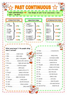 the past continuous tense worksheet is shown in orange and green, with an image of