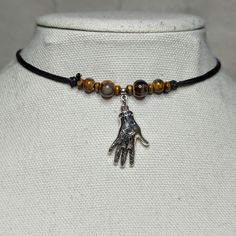 Horoscope Hand Charm Brown Ceramic Wooden Beaded Boho Whimsical Y2k Adjustable Black Rope Cord Choker Necklace Comes On An Adjustable Waxed Black Cord Necklace. Necklace Is Adjustable From Approximately 13" To 22". Y2k Choker, Whimsical Y2k, Homemade Necklaces, Cord Choker, Things I Want For Christmas, Convertible Necklace, Boho Whimsical, Black Cord Necklace, Brown Ceramic