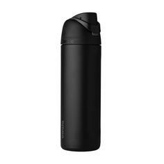 thermos bottle is black and has an open lid