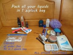 a wooden bench covered in lots of makeup and personal care items on top of it