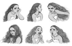 various poses of a woman with long hair