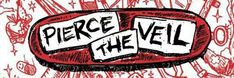 a red and white drawing with the words pierce the veil on it's side