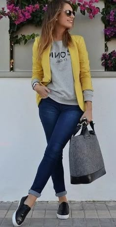 Work From Home Outfit Ideas, Work From Home Outfit, Sweatpants Outfit, Yellow Jacket, Thanksgiving Outfit, Blazer Outfits, Casual Winter Outfits, Work Outfits Women