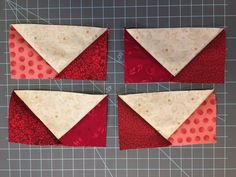 three pieces of fabric are laid out on a cutting board to be sewn together